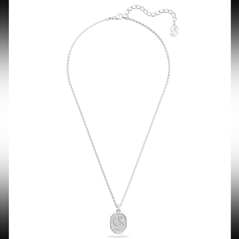 Swarovski Signum Swan Pendant Necklace Long White Rhodium Plated NWT - Picture 2 of 10